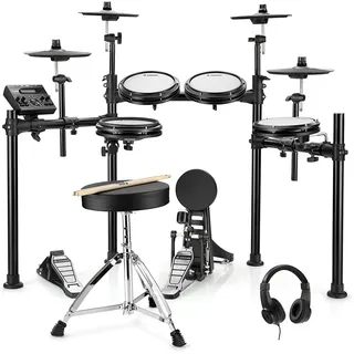 Donner E-Drum E-Schlagzeug 450 Sounds mit Thron Pedale Kopfhörer Unterricht DED-200,Set, Trommelhocker/Drumsticks/Kopfhörer/Audiokabel, 5 Trommeln und 4 Becken schwarz