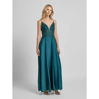 Laona Abendkleid mit floralen Stickereien, Petrol, 40