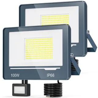 TOPAUBUB LED Strahler mit Bewegungsmelder Außen 100W 10000LM 1 Stücke - IP66 Wasserdicht LED Scheinwerfer 230V mit Bewegungsmelder Außen, 6500K Fluter Flutlichtstrahler Aussenstrahler für Garten