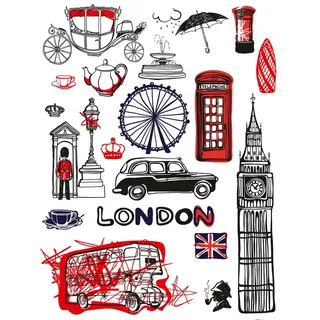 Sanders & Sanders Wandtattoo London Schwarz und Rot 65 x 85 cm 600270