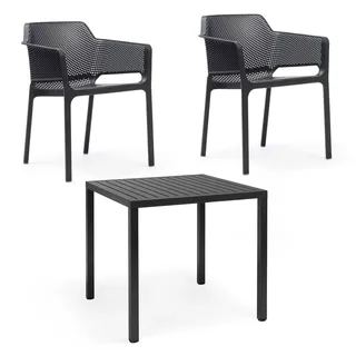 Nardi - Net Armlehnstuhl (2x) + Cube Tisch 80, anthrazit