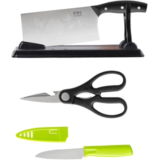 TJ POP Hackmesser Chinesisches Kochmesser TC1705 mit Obstmesser, Schere und Messerhalter
