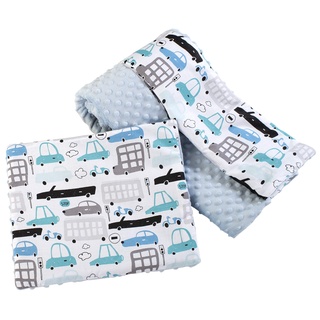 Medi Partners Babydecke Krabbeldecke mit Kissen 100% Baumwolle Minky Kinderdecke groß zweiseitig 75x100 + 35x30cm multifunktional für Bett Kinderwagen (Autos mit hellblauem Minky)