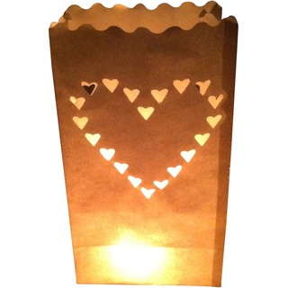 10 Stück Papier Lichttüten, Lichtertüten Herz weiß - für Teelichter und Kerzen