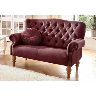 Home Affaire Chesterfield-Sofa HOME AFFAIRE "Lord", rot, B:138cm H:93cm T:84cm, Luxus-Microfaser Lederoptik (100% Polyester);Struktur fein (100% Polyester), Sofas, mit echter Chesterfield-Knopfheftung und Ziernägeln