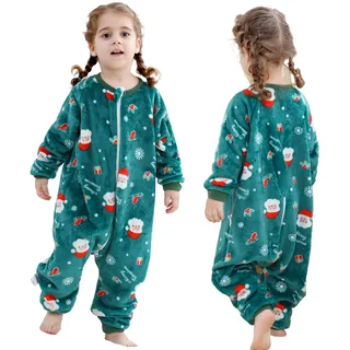 HAHASHOW Schlafsack mit Füßen 2.5 Tog, Flanell Schlafsack Baby Winter, Weihnachten Schlafanzug Baby mit Ärmel, Pyjama Kinder 4-5 Jahre,Weihnachtsmann