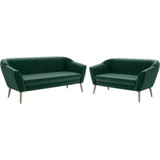 MEBLINI Mini Sofa Set 3-2 für Wohnzimmer - Mini Lounge für fünf Personen - Küchensofa - Sofa Klein - Sitzgarnitur - Polstergarnitur - Sofagarnituren - Gisela - 3+2 - Grün Samt