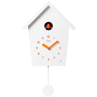 Cuco Clock Wanduhr Kuckucksuhr REIHENHAUS mit Pendeluhr Wanduhr, Moderne Schwarzwalduhr (28,3 × 22,8 × 10,4cm, mit Nachtruhefunktion, Vogelgezwitscher) weiß
