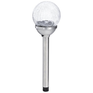 Dehner LED Solarleuchte Glaskugel, kaltweißes Licht, Höhe 45 cm, Ø 11 cm, Edelstahl / Glas, Kaltweiß, in wunderschöner Krakelee-Optik silberfarben