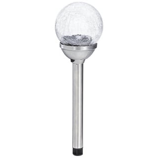 Dehner LED Solarleuchte Glaskugel, warmweißes Licht, Höhe 45 cm, Ø 11 cm, Edelstahl / Glas, Warmweiß, in wunderschöner Krakelee-Optik silberfarben