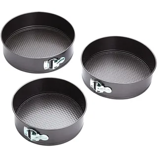 KitchenCraft Tiefe Antihaftbeschichtete Kuchen Backform, 3-teiliges Springform Set, runde Kuchenform aus Karbonstahl, Ofenbackform mit losem Boden, Grau, Ø 22/24/26 cm, 7 cm Tief