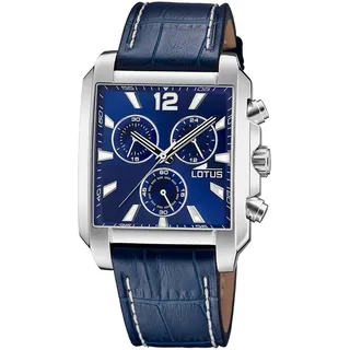 Lotus Chronograph Lotus Herrenuhr Leder blau Lotus Classic, (Chronograph), Herren Armbanduhr rechteckig, mittel (ca. 38mm), Edelstahl blau