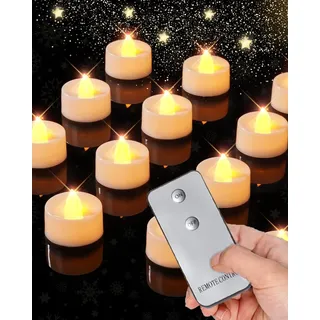 HAZENS LED Teelichter Mit Fernbedienung | 12-Stück Teelicht mit Fernbedienung Elektrische Flackernde | Flammenlose Teelichter | LED Candles Warm-Weiß