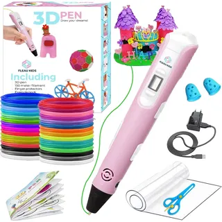 Fleau Kids 3D-Stift-Starterpaket Pink XL – 75 m Filament – ​​15 Farbnachfüllungen + viele Extras – Basteln und Zeichnen – 3D-Druck –... - Rosa