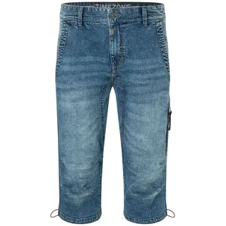 TIMEZONE Jeansshorts Jeans mit geradem Bein und Kontrast Nähten für Herren Baumwolle Normal Fit unifarben atmungsaktiv Reißverschluss blau 31W