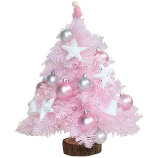 Dysetcs Künstlicher Mini-Weihnachtsbaum mit Glitzerkugeln, 45 cm, Rosa