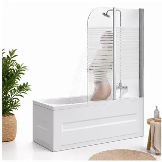 MuCoLa Duschabtrennung Badewannen Badewannenaufsatz ESG Glas Duschtrennwand Badewannenfaltwand Duschwand - 141x117 Weiß