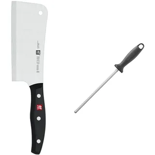 ZWILLING Twin Pollux Hackmesser, Klingenlänge: 15 cm & Wetzstahl, Verchromt, Länge: 23 cm, Kunststoffgriff mit Aufhängöse, Schwarz [Made in Germany]