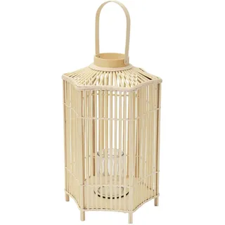 ECD Germany Bambus Laterne Holzfarbe H75 cm 35x75x35 cm inkl. Henkel & Glaseinsatz Beige/Braun