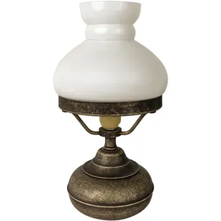 Tischlampe Tischleuchte Messing Glas Jugendstil in Bronze Antik Weiß E14 24,5 cm