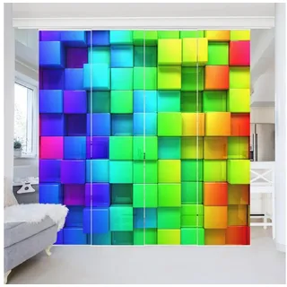 Bilderdepot24 Schiebegardine Wohnzimmer deko 3D Würfel (4 St), halbtransparent, Schiebegardine groß mit Motiv Wohnzimmer Büro bunt 240 cm x 250 cm