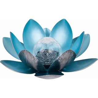 Dehner LED Solarleuchte Solarleuchte Lotus, Ø 27.5 cm, Höhe 12 cm, Metall, Warmweiß, Kaltweiß, Kunstvolle Deko-Blüte mit Leuchteffekt blau