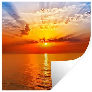 MuchoWow Wandsticker Sonnenuntergang - Meer - Himmel - Orange - Horizont - Wasser (1 St), Wandaufkleber, Selbstklebend, Wohnzimmer, 100x100 cm bunt 100 cm x 100 cm x 0.1 cm