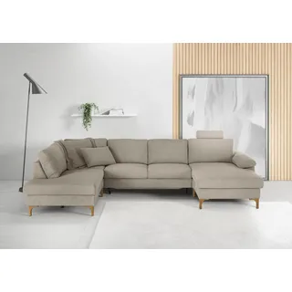 Candy Wohnlandschaft 3C CANDY "Lecce, wahlweise PUR-Schaumstoff oder Tonnentaschenfederkern U-Form", gelb, B:339cm H:86cm T:220cm, 95% Polyester, 5% Nylon, Sofas, Wohnlandschaft, Bettkasten in Umbauecke und Longchair, sowie Querschläfer im 2-Sitzer