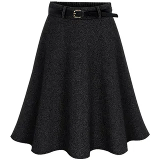 Damen Wolle Retro Faltenrock Winterrock Lange Verdichter A-Linie Rock Casual Minirock Schwarz Medium - M