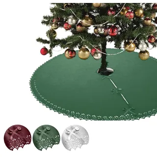wometo XXL Weihnachtsbaumdecke oekoTex 120 cm rund Fleece mit Knöpfen und Satinbänder rund grün dunkelgrün Christbaum Christbaumdecke Tannenbaumdecke