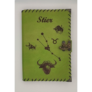 QUAMOD Tagebuch Notizbuch Tagebuch aus echtem Leder (12 Sternzeichen Design) Journal, Handgefertigt grün