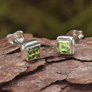 Drachensilber Ohrstecker Peridot Edelstein 925 Sterlingsilber (Paar) - Silber;Grün