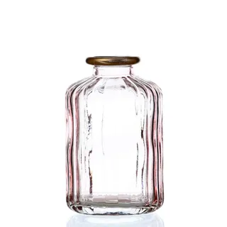 Mini Glas Vase mit Rillen Deko Glasflasche mit Goldrand H:10cm lila