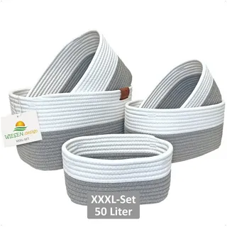 WIESEN.design Aufbewahrungskorb XXXL Korb Set MIRA 50L, Aufbewahrungskorb geflochten aus Baumwolle (Wickeltisch Organizer, Korb Aufbewahrung, Aufbewahrung Bad, Korb geflochten, Bad Organizer), inkl. schwerem Wäschesack, gratis Versand grau