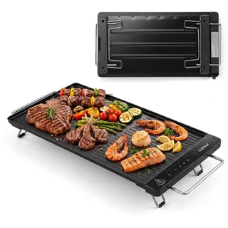COSTWAY Tischgrill Teppanyaki Grill, 1300 W, elektrische Grillplatte mit Touch-Panel schwarz