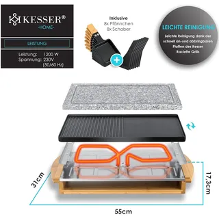 Kesser Raclette-Grill mit Naturgrillstein 8 Personen schwarz