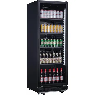 A&S Polarny Flaschenkühlschrank 360 Liter Getränkekühlschrank Flaschenkühler mit Glastür Abschließbar, 5 Verstellbare Roste, Gehäuse aus Stahl, Schwarz