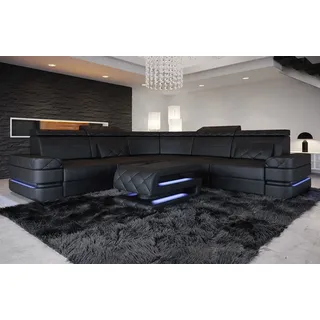 Sofa Dreams Ecksofa Couch Sofa Leder Positano L Form Ledersofa, mit LED, mit Stauraum, Designersofa schwarz