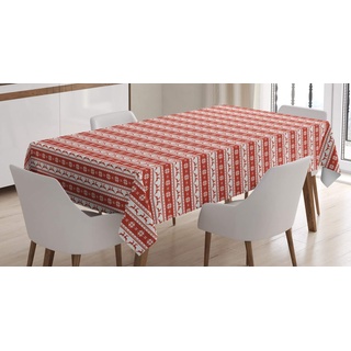 ABAKUHAUS Weihnachten Tischdecke, skandinavisch, Druck mit Klaren Farben ohne Verblassen Waschbar für innen oder Außen Bereich, 140 x 200 cm, Weiß Rot