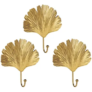 Oairse 3PCS Dekorative Garderobenhaken Gold Kleiderhaken Vintage Wandhaken Garderobe in Ginkgo Biloba-Form für Jacken, Schals, Taschen, Rucksäcke, Handtücher und Mehr, Retro Shabby Chic Landhausstil