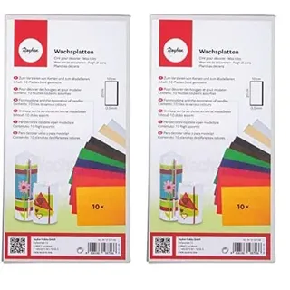 Rayher 3102749 Verzierwachs, Set 10 Verzierwachsplatten, je 20 x 10 cm, Farben Sortiert, Wachs zum Kerzen verzieren, Kerzenwachs, Wachsfolie (Packung mit 2)