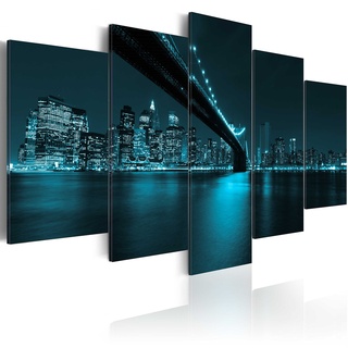 murando - Bilder New York 100x50 cm - Leinwandbilder - Fertig Aufgespannt - Vlies Leinwand - 5 tlg - Wandbilder XXL - Kunstdrucke - Wandbild - City Stadt Panorama Brücke schwarz blau