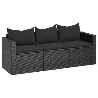 vidaXL Gartensofa 3-Sitzer Loungesofa schwarz