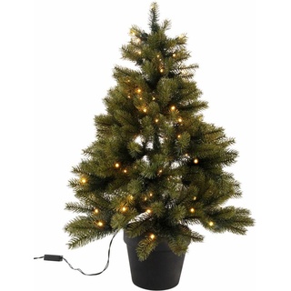 Creativ deco Künstlicher Weihnachtsbaum Weihnachtsdeko, künstlicher Christbaum, Tannenbaum, mit schwarzem Kunststoff-Topf und LED-Lichterkette, batteriebetrieben grün 90 cm