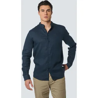 Leinenhemd NO EXCESS Gr. XL, N-Gr, blau (night) Herren Hemden Langarm mit Stehkragen und Knopfleiste