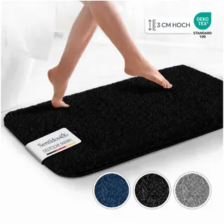 Sentidos Badematte badteppich rutschfest Eleganter Badezimmerteppich, Höhe 20 mm, Polyester, 80x150cm, badematten badläufer badgarnitur badteppiche teppich toilette schwarz 80x150cm