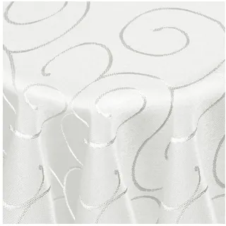 DecoHomeTextil Heimtextilmanufaktur Tischdecke Kringel Circle Tafeldecke Ornamente Damast Tischdecke weiß Rund 180 cm
