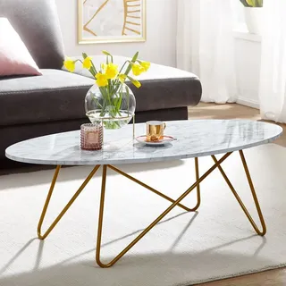 FineBuy Couchtisch Marmor Optik Weiß MDF 120 x 60 x 40 cm
