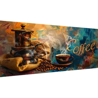 5D Kaffee Diamond Painting XXL 50x100cm, Diamant Painting Bilder Essen Diamond Painting Erwachsene Mosaikherstellung, Full Eckige Steine Crystal Strass Stickerei Diamant kunst, Deko wohnzimmer WE-2415
