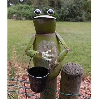 Deko-Impression Gartendeko Zaunfigur Zaunhocker Pfahlhocker Frosch mit Eimer 15,5 cm